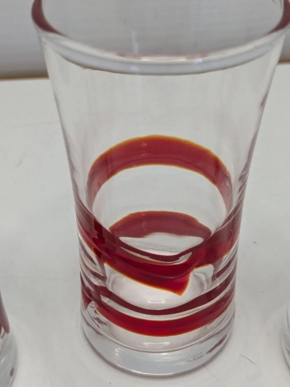 Set Of 5 Pier 1 Retired Hand-Blown Red Swirl Shot Glasses 3 Oz Each Mint Conditi